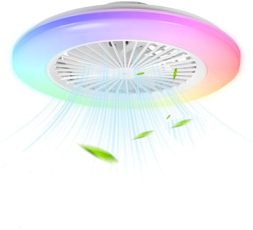 Monucep Takfläkt med belysning, Smart RGB LED-ljus, Ø 50 cm, taklampa med fläkt, dimbar, app och fjärrkontroll, 6 hastigheter, 3 temperaturer
