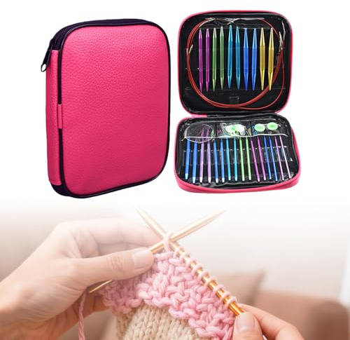 Set di 13 paia di ferri circolari intercambiabili, 2,75 – 10,0 mm, ferri da maglia circolari con custodia, in alluminio, adatti per progetti a maglia, principianti e professionisti