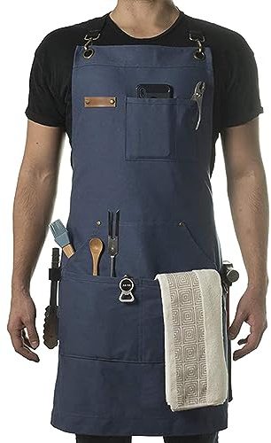 Rdxanc Stenffy - Delantal de trabajo multifuncional, correas traseras ajustables, múltiples bolsillos para barbacoa, cocina o cocina, Bl, as the picture shows