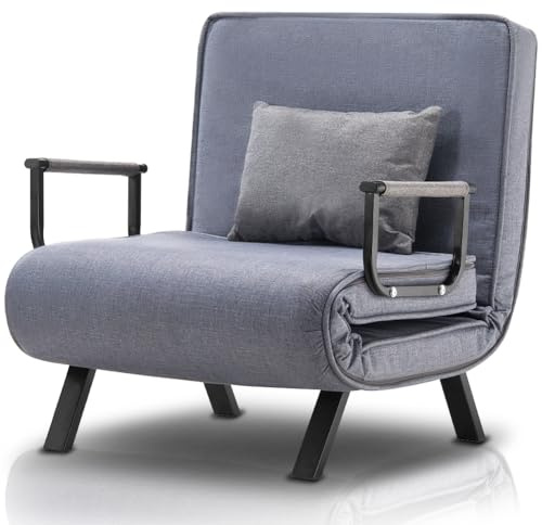 BAKAJI Poltrona Divano Letto Singolo Reclinabile 3 in 1, Sedia Convertibile in Chaise Lounge con Seduta Imbottita Morbida ed Ergonomica, Copertura Sfoderabile e Tessuto Traspirante (Grigio)