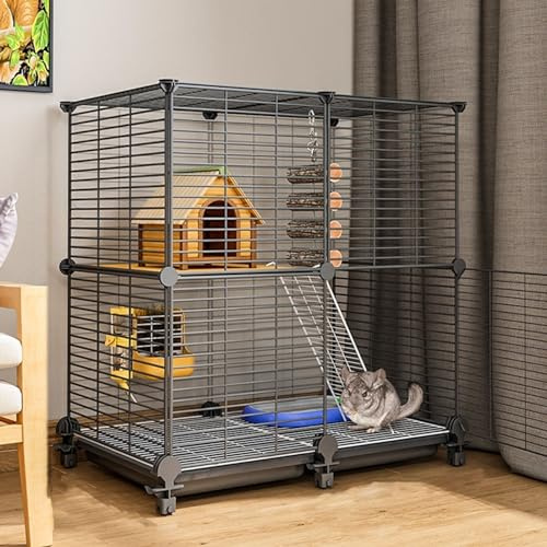 Chinchilla Cage - Easy to Clean Ferret and Rat Cage with Sliding Casters and Tray, DIY Design for Pets