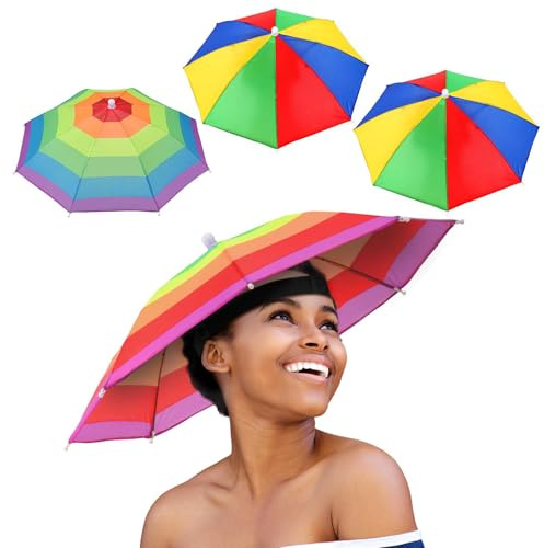 Qaestuan 4 Pezzi Cappelli Ombrello, Ombrello Parasole Cappello con Fascia Elastica, Portatile Arcobaleno Cappello Parasole, per Adulti Bambini all'aperto Giardinaggio Campeggio