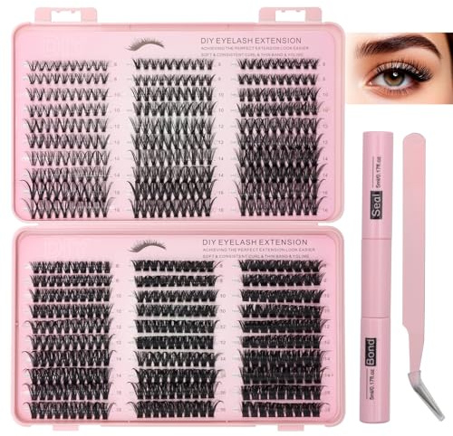 VEGCOO 570 Pezzi Ciglia Finte Ciuffetti, 30-40-50-60-80-100D Kit Extension Ciglia, Curl Ciglia Finte Ciuffetti 8-16mm, DIY Eyelash Extension Kit