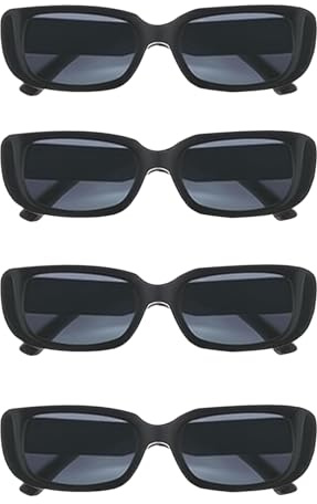XDGBGFN Lot de 4 lunettes de soleil rectangulaires vintage années 90 - 4 couleurs - Pour femme et fille