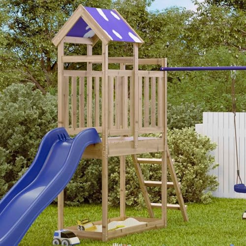 Ziaphsol Lektorn brun av massivt impregnerat trä för trädgården, hållbart och väderbeständigt, 52,5 x 110,5 x 215 cm, med tillbehörssats för klättring, glidning, rollspel och fantasi