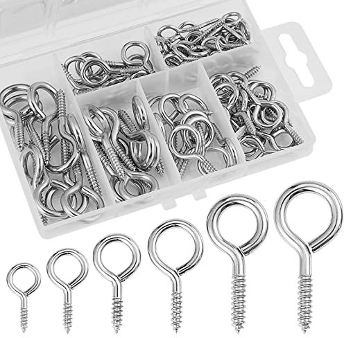 100 Pcs Nickel Plated Metal Ceiling Hooks Screw-in Eye Hooks Cup Hook Holder (Silver), Multi-Size
