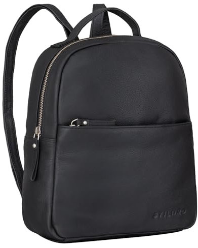 STILORD 'Kayla' Damen Rucksack Leder Elegant klein - Lederrucksack Rucksackhandtasche Vintage Daypack Handtasche City Ausgehen Shopping Freizeit Echtleder, Farbe:schwarz