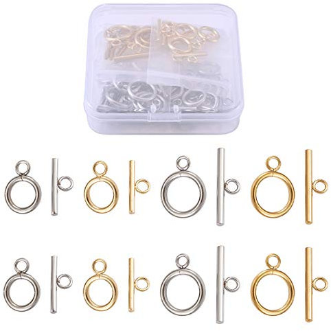 Craftdady Knebelverschlüsse aus Edelstahl, 2 Größen, flach, rund, für Bastelarbeiten, Armbänder, Schmuckherstellung, 30 Sets