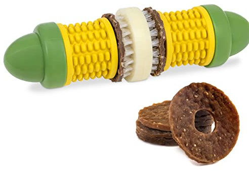 PetSafe Busy Buddy Maiskolben Kauspielzeug mit Leckerli-Ringen für Hunde, BPA-freier Naturkautschuk, Größe S/M
