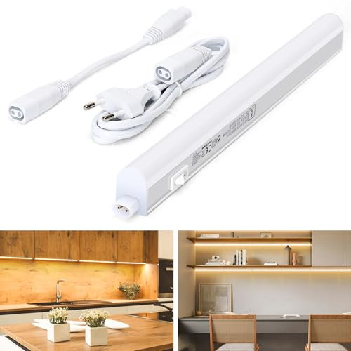 Aigostar Luz LED Cocina con Interruptor 4W 460lm Luces Armarios, Luz blanca cálida 3000K, 230V Regleta LED Bajo Armarios para Cocina, Vestidor, Armario 313 * 22 * 30mm