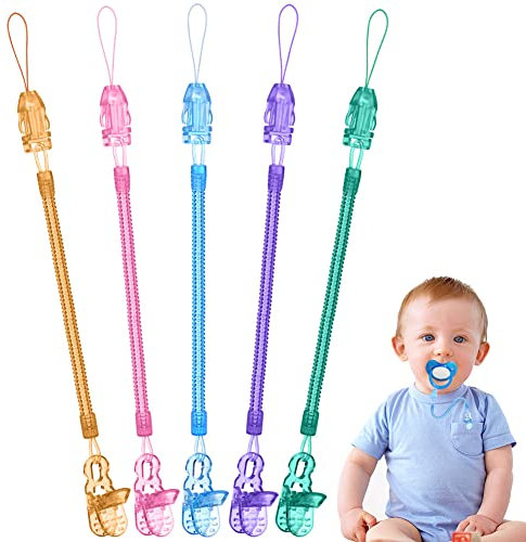 Vicloon Cadena de Chupete de Bebé,5 Piezas Clip de Chupete de Bebé,Cadena Chupete para Bebé,Cadena de Chupete para Niño y Niña,Cadena Chupetes de Clip