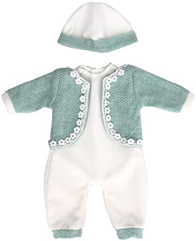 ZWOOS Puppenkleidung für Babypuppen 35-43 cm, Grün Süßes Outfit mit Hut kompatibel mit New Born Baby, Puppen, Geschenke für Mädchen, Kinder