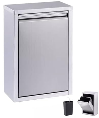 Single Pull-Out Trash Can Stainless Steel Outdoor Kitchen Drawers Commercial Trash Bin with 8L Wastebasket for BBQ Island Grill Station (Silver)