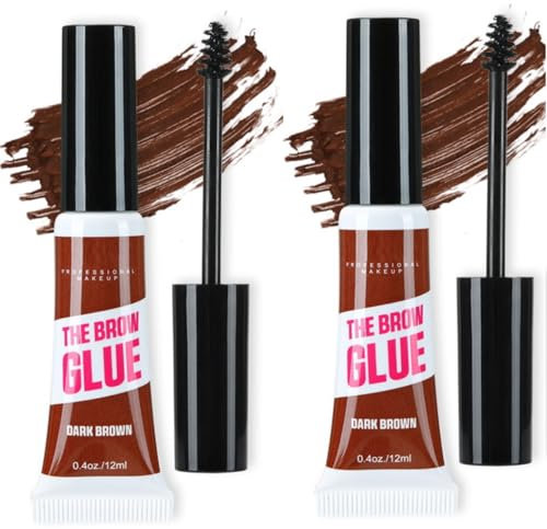 KARLOR 2 PCs eyebrow tint set, eyebrow gel eyebrows mascara brow glue brow colour brow tint with applicator liquid tinted eyebrow gel fast dry waterproof durable (04#dark brown)