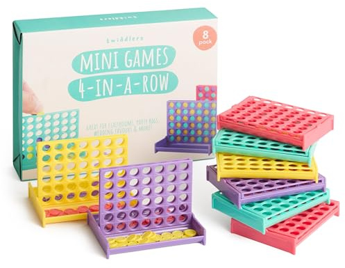 THE TWIDDLERS 8 Mini Four In A Row Board Games, 4 Assorted Colours - Multipack Perfect Mini Game Birthday Party Bag Fillers for Kids, Unisex Connect Challenge, Classroom Gifts & Rewards