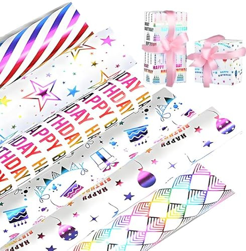 6 ark omslag presentpapper, presentpapper barn födelsedagar, presentpappersrullar för fester, gift wrapping papper, gör-det-själv presentpapper set för jul festlig presentdekoration (70 x 50 cm)