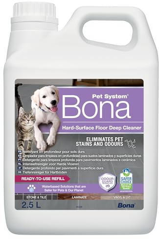 Bona - Recharge de Nettoyant en Profondeur pour Sols Durs Bona 2,5L spécial animaux - Détachant et Destructeur d'Odeurs pour Animaux - Éliminateur d'Odeurs d'Urine de Chat - Spray pour Chiens et Chats