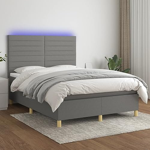 qohoio Boxspringbett mit Matratze & LED Bett Boxspringbett Bett Mit Matratze Polsterbett Schlafzimmer MöBel Dunkelgrau 140x200 cm Stoff - 3135518