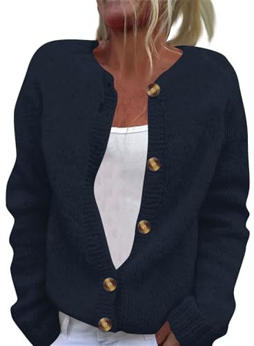 Générique Pull Femme Ample Vente Flash Cadeau Femme Long Gilet Grosse Maille Femme Cardigan Femme Chic Et Elegant New Year 2025 Soldes 2024 Gilet Femme Chic Regular Fit Pas Cher Bleu Foncé L