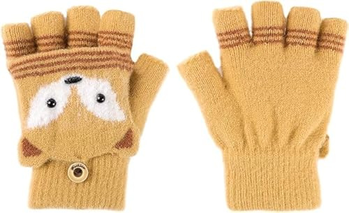 Votvlog Gants sans doigts pour enfants, gants d'hiver à rabat, gants chauds à demi-doigts, gants tricotés pliants pour garçons et filles de 5 à 10 ans (jaune)