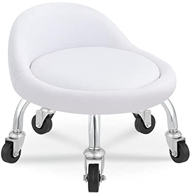 Professional Low Roller Seat with Leather Cushion and Back Rest Small 360° Rotating Rolling Stool for Chair Therapy
