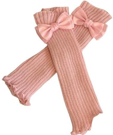 Cazqgoy Scaldamuscoli per le gambe a maglia con fiocco per bambine, morbidi, traspiranti, larghi, calzini caldi, adatti per bambini dai 3 ai 10 anni, Colore: rosa., M