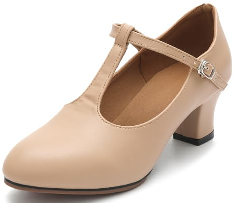 BAKPH 2'' Character Shoes for Women T-Strap Dance Heels for Ballroom Latin Salsa Flamenco Tango(XWTM-02-38)