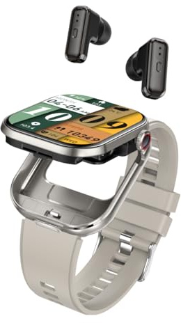 AIEK Smartklocka, inbyggd Bluetooth-hörlurar, puls/sömn/blodtrycksmätare, 2,02 tum stor pekskärm, fitnessklocka för iOS Android smartphone, sportklocka för män kvinnor (silver)