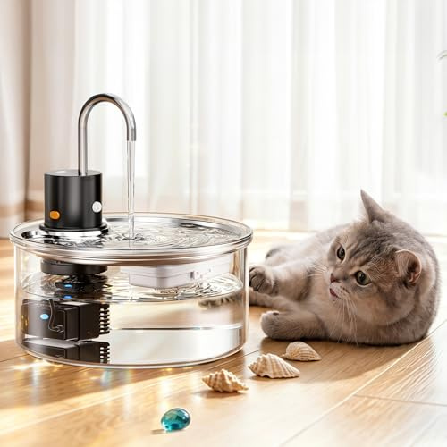 Tomxcute Fontanella per Gatti 3,2L in Vetro con Sensore