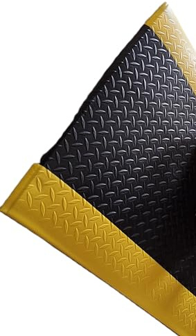 SOLID Start | Stehkomfortmatte | Anti-Ermüdungsmatte | Komfort Arbeitsplatzmatte Diamantmuster | 100% Vinylschaum | 12,7 mm hoch (60cm x 90cm, schwarz/gelb)