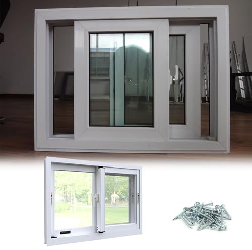 Basement Slider Window with Screen, Replacement Basement Windows, 31x12in 33x20in 37x15in Flush Mount Shed Window, for Mobile Home Bathroom Chicken Garage(White,W31 x H12)