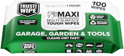 TRUSTIWIPE Rengöringsservetter, Extra stora, 30 x 25 cm, Extra starka, biologiskt nedbrytbara, för flera ytor, för Garage, verkstad, bil, trädgård Och verktyg, servetter för Händer Och ytor
