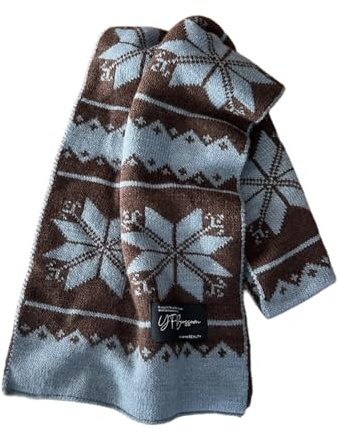 Vivixilan Traditional Fair Isle Knit Scarf for Women - Wool Blend Winter Wrap with Nordic Patterns & Breathable Warmth (Blue)
