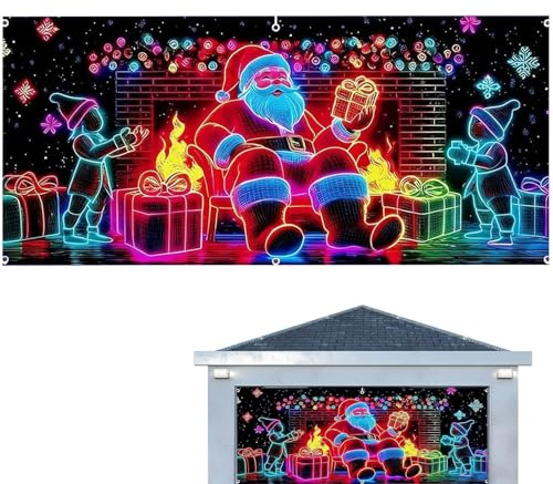 Copertura di Natale per porta del garage, grande decorazione esterna con a LED per feste, tela decorativa per garage in inverno e Natale, per casa, giardino, parete, portico