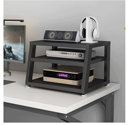 Trapetsformat AV-mediestativ – 2/3/4 nivåer ljudställ i trä för hemmakontor, HIFI stereoskåp, skrivbordsunderhållningstorn (Nero, 40 x 35 x 35,5 cm)