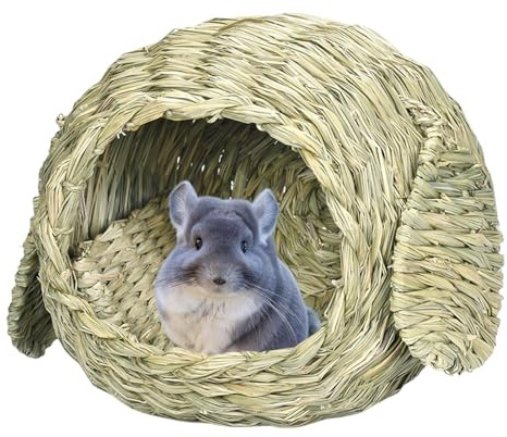 Grass House - Natural Crafted Animal Hideaway - Bunny House Play Hideaway Bed Mat Chew Toy for Guinea Pigs Gerbils Hamster