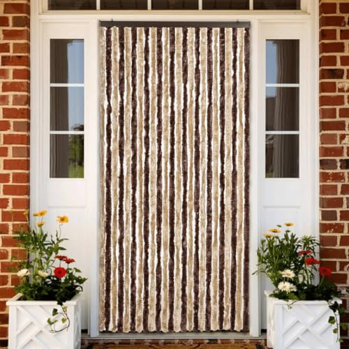 Cortina antiinsectos, 100 x 220 cm, hilos de chenilla flexibles, extraíble e impermeable, bloque térmico e insectos, para puerta de casa o caravana