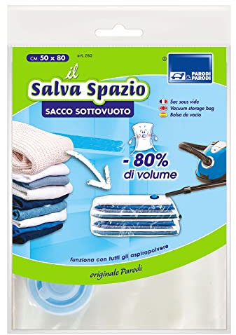 PARODI & PARODI- Sacchetti Sottovuoto per Vestiti, Bustine Trasparenti Richiudibili per Organizzare l'Armadio, Ideali per Abiti, Lenzuola, Coperte, Piumoni, Misura 50x80 cm