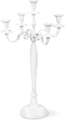 Gräfenstayn Kerzenleuchter 1, 3 oder 5-armig Kerzenständer - Verschiedene Größen - Leuchter Kandelaber in Silber, Schwarz, Weiß oder Gold (L, Weiß)