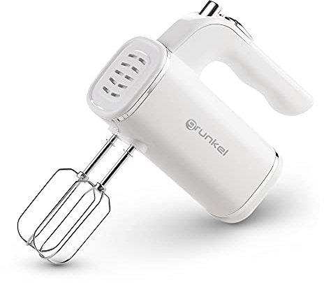 Grunkel - Batidora de Varillas Amasadora para repostería 5 velocidades - AM-25G - Incluye dos varillas diferentes para mezclar y Amasar, Perfecta para Panadería y Repostería - Blanco (250W)