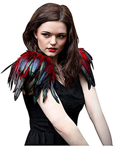 keland Damen Halloween Cosplay Feder Epaulet Shrug Schultergurt Umhänge Flügel Ein Paar (Rot)