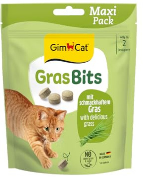 GimCat Gras Bits, Snack per gatti senza cereali e ricco di vitamine, con erba vera, Confezione da 6 pezzi, 6 x 140 g