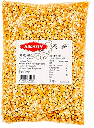 AKSOY Popping Corn Kernels - 1KG | Popcorn Seeds for Stovetop, Microwave & Air Popper | Freshly Harvested Corn for Delicious Homemade Popcorn Snacks... (Packaging may vary)