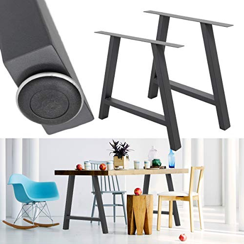 ECD Germany Set 2 Pieds de Table - 70 x 72 cm - Forme A - Gris foncé - en Acier Revêtu de Poudre - Pied de Meuble Banc - Profil Carré - Design Industriel - Piètement de Table INCL. Pièces de Montage
