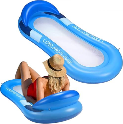 GUBOOM Aufblasbarer Poolsessel, aufblasbar, schwimmend, Wasserhängematte, Liege, tragbar, Schwimmring, Pool, Erwachsene, aufblasbar, Spielzeug für Pool (blau)