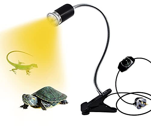 Tortoise Heat Lamp,Heat Spotlight Basking Light for Aquarium Reptile, Plant Grow Lighting E27 Clip Lamp Holder with 360 ° Rotating neck E27 Base Bulb Socket with Dimmable Switch and Plug,No Bulb,Black