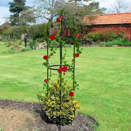 Garden Mile Obélisque Arche Grande Cage Tube en Métal Vert Solide, Structure de Support Robuste pour Plantes Grimpantes (2m)