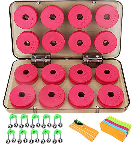 BITEFU 36 STK Angelzubehör Anzug,Das Set enthält 16 Stück Schnuraufwickler(4,3 × 1,3cm),10 Stück Garnwickelbretter (14 x 6 cm), 10 Stück Aalglocken und eine Aufbewahrungsbox