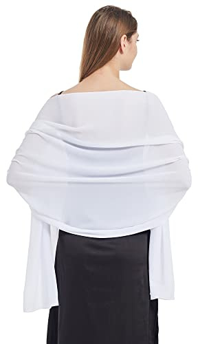 Ciormis White Bridesmaid Shawl Wraps, Wedding Chiffon Shawls Scarf for Women Evening Party Dresses(White)