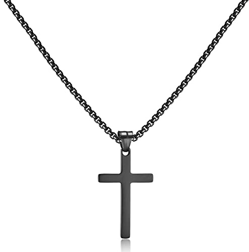 AFSTALR Korshalsband för män, guld/silver/svart kedja med korshänge, kristendomssmycken, rostfritt stål, 30mm*18mm, Rostfritt stål